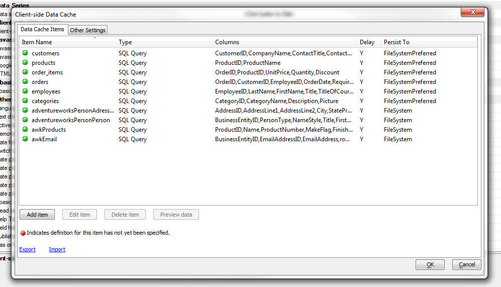 Client Side Data Cache Editor
